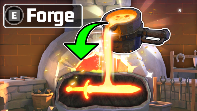 Official +1 Forge Blade Loot art showing a plain gray blade becoming a glowing blue sword